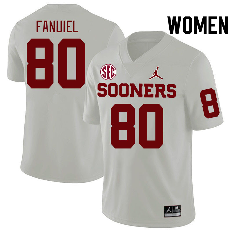Women #80 Josh Fanuiel Oklahoma Sooners 2024 SEC Conference College Football Jerseys-White